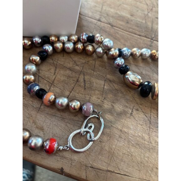 Multi-Color Beaded Necklace With Mixed Metal Accents & Silver Toggle Closure - Picture 7 of 9